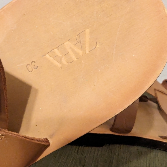 Zara Genuine Tan leather Gladiator Strappy Sandals size 8 - Picture 4 of 12